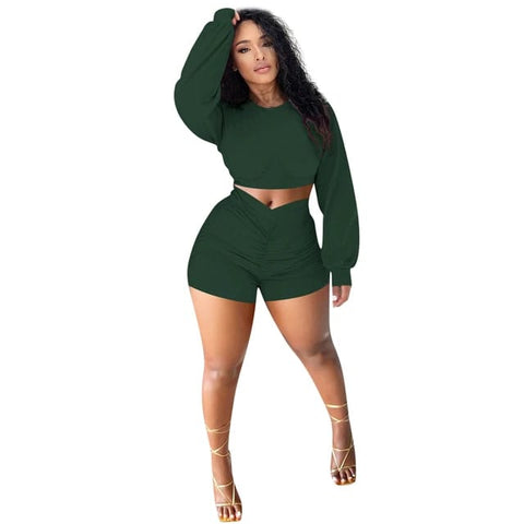 Bishop Sleeve Crop Top and Ruched Shorts XD21