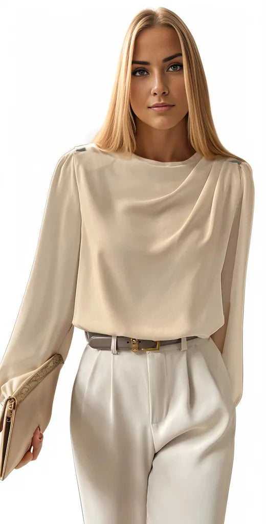 Bishop Sleeve Draped Front Blouse XD21