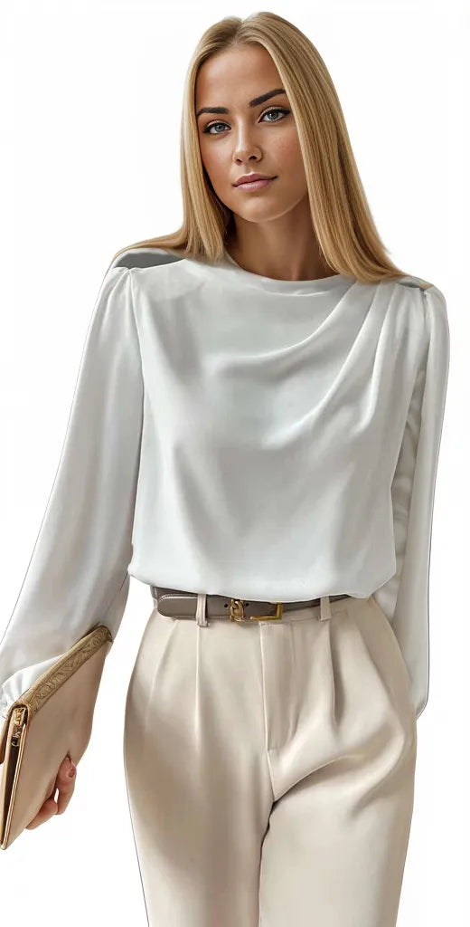 Bishop Sleeve Draped Front Blouse XD21