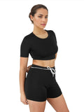Black Sleeveless Crop Top and Shorts Gym Loungewear Set XD21