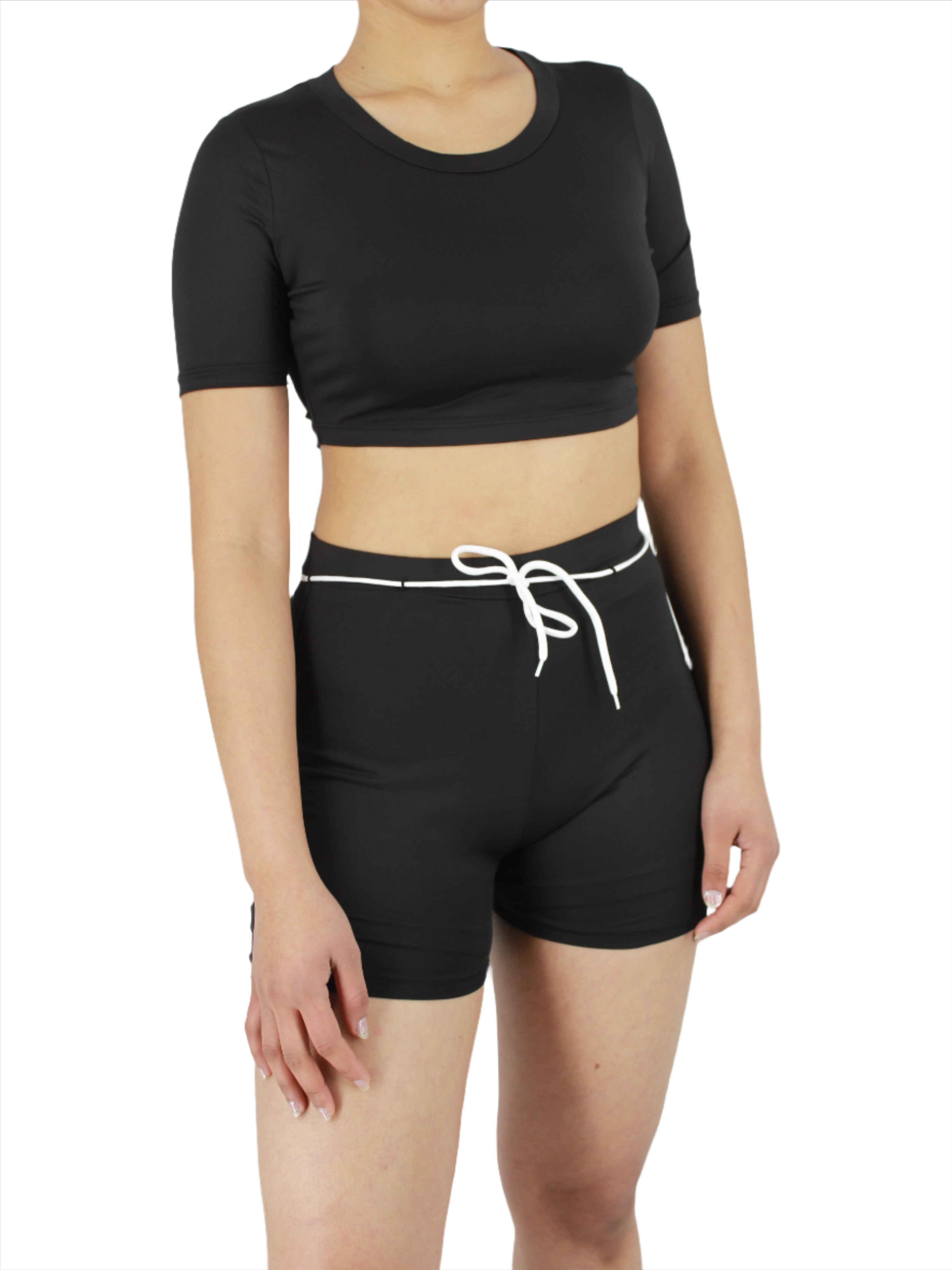 Black Sleeveless Crop Top and Shorts Gym Loungewear Set XD21