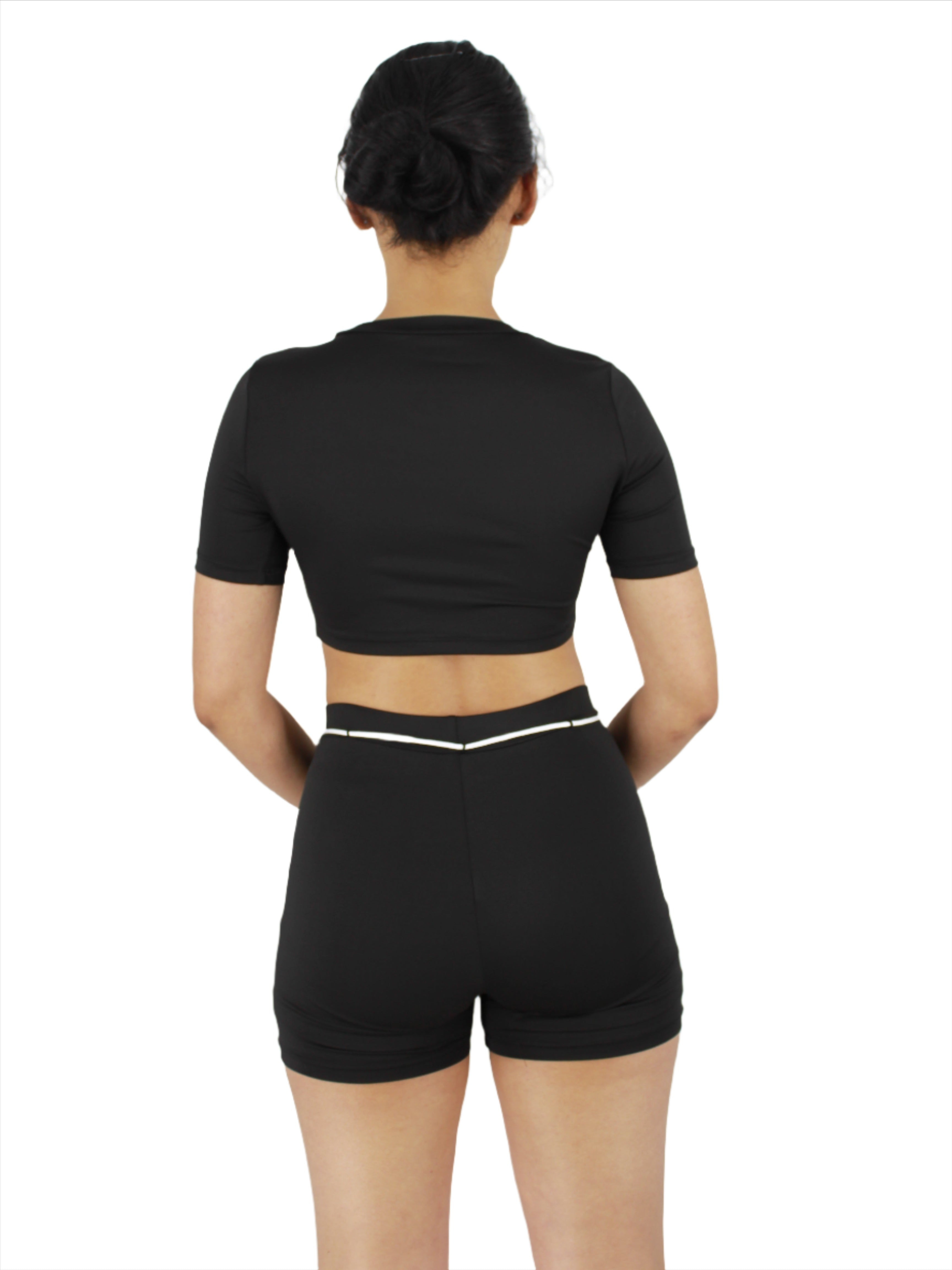 Black Sleeveless Crop Top and Shorts Gym Loungewear Set XD21