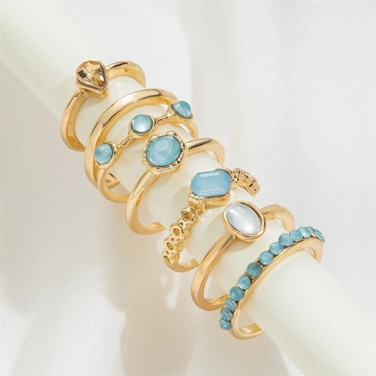 Blue Stone Knuckle Ring set 7pc XD21