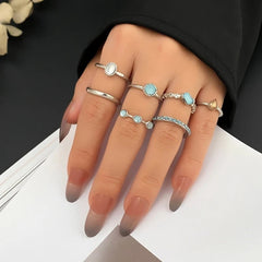 Blue Stone Knuckle Ring set 7pc XD21