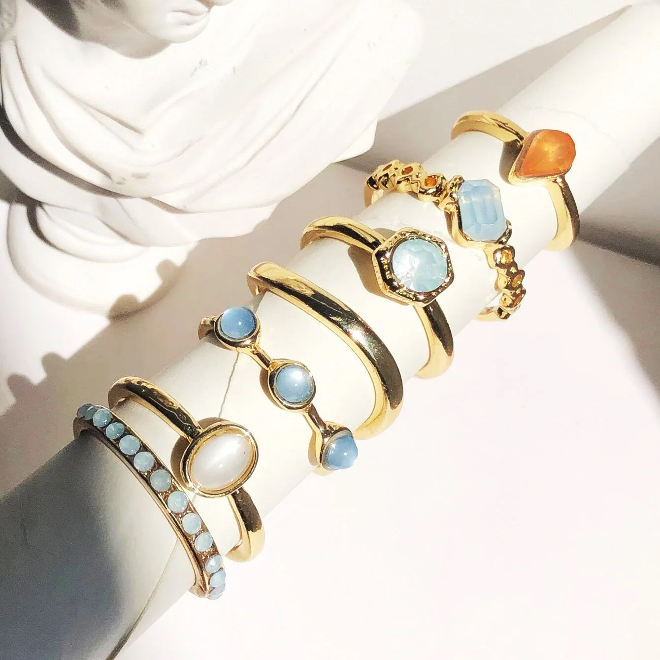 Blue Stone Knuckle Ring set 7pc XD21