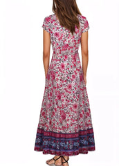 Bohemian Floral Pattern Wrap Maxi Dress XD21