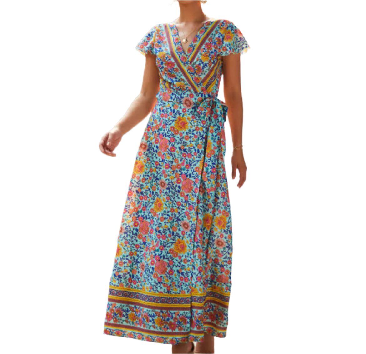 Bohemian Floral Pattern Wrap Maxi Dress XD21