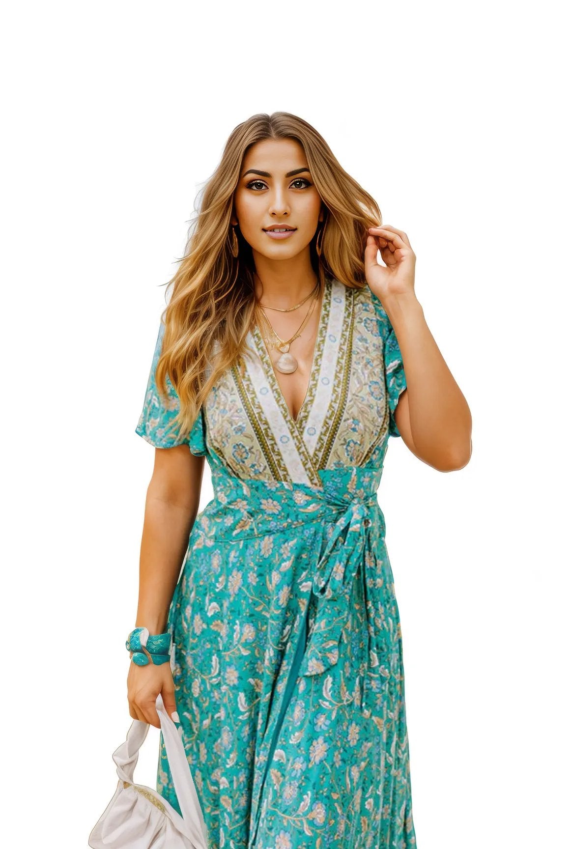 Bohemian Floral Pattern Wrap Maxi Dress XD21