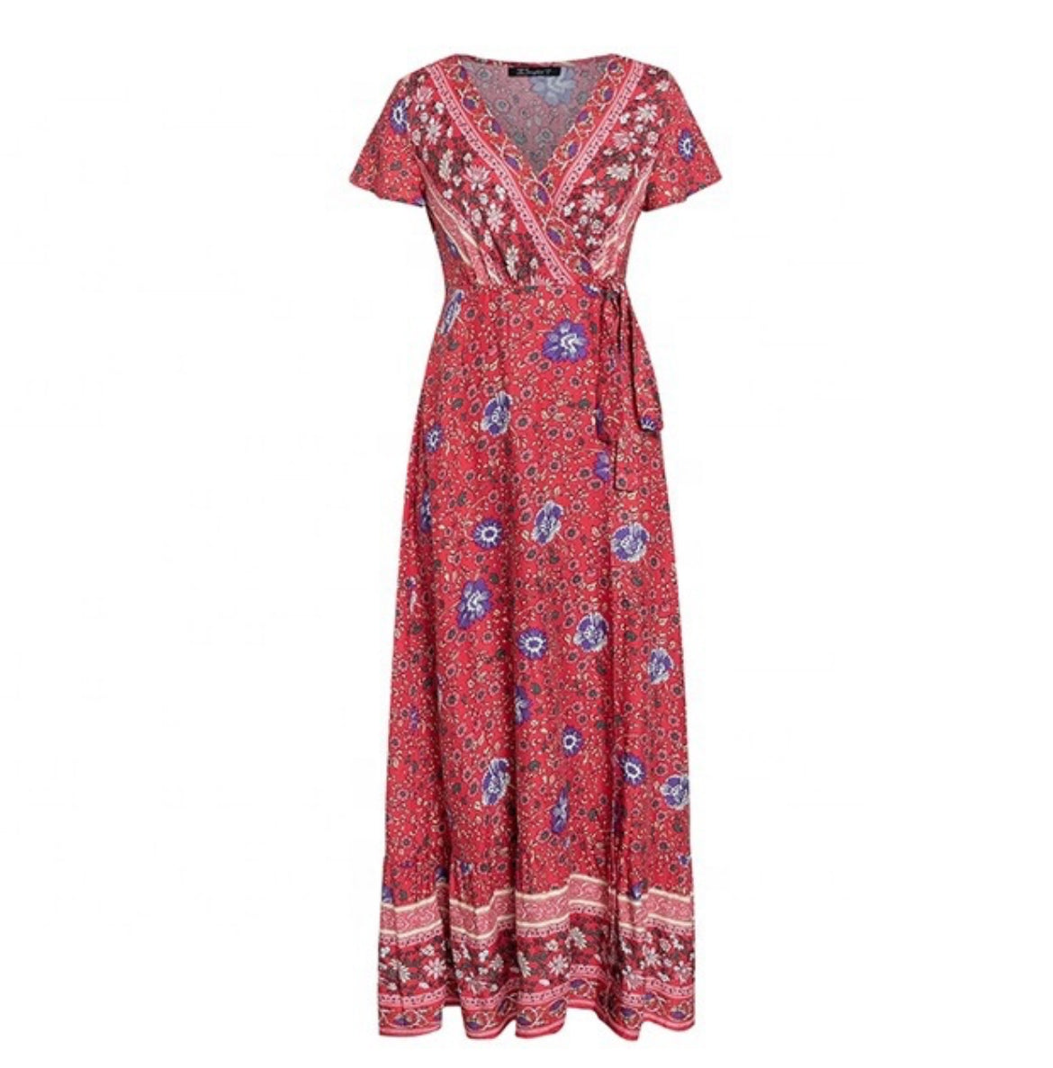 Bohemian Floral Pattern Wrap Maxi Dress XD21