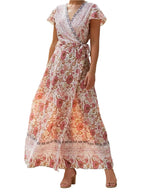 Bohemian Floral Pattern Wrap Maxi Dress XD21