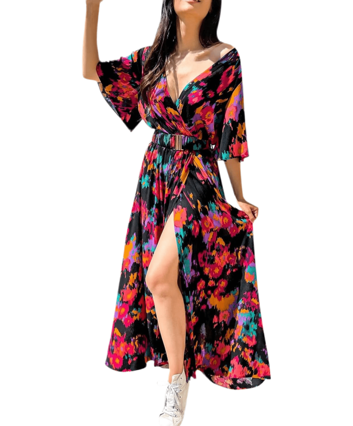 Bohemian Pattern Maxi Slit Dress With Belt – XD21