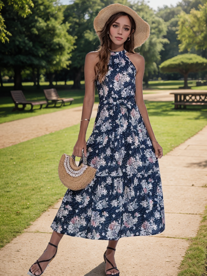 Bohemian Summer Maxi Dress with Belt XD21