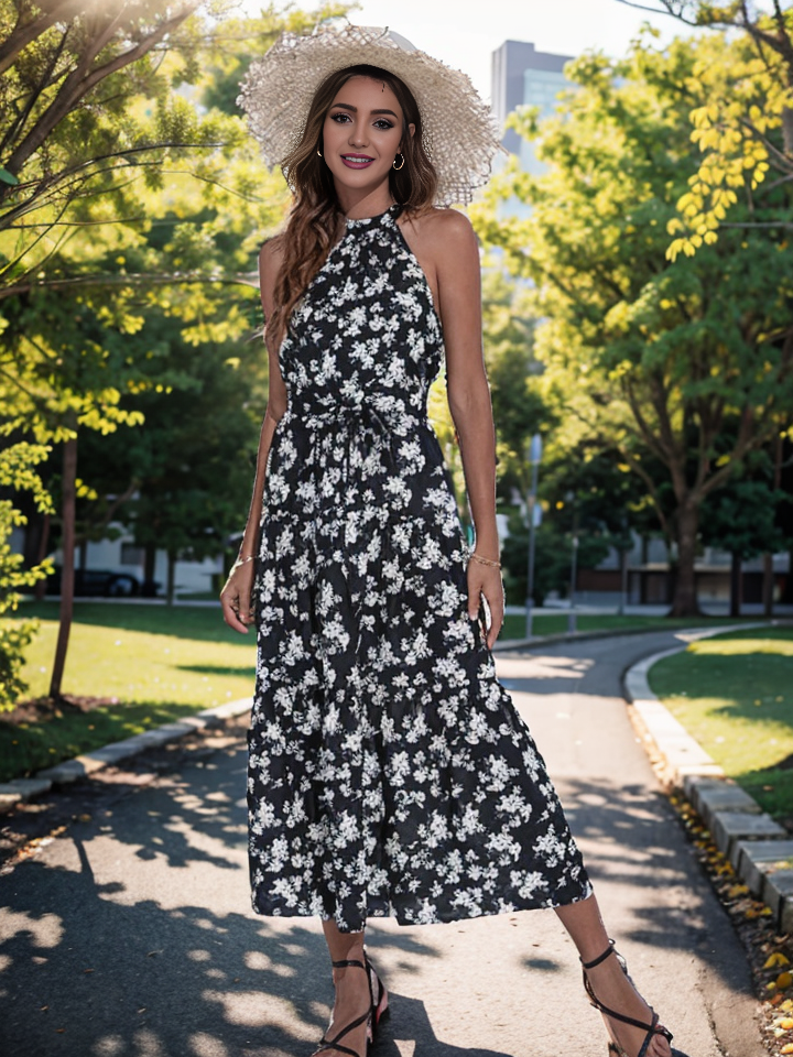 Bohemian Summer Maxi Dress with Belt XD21