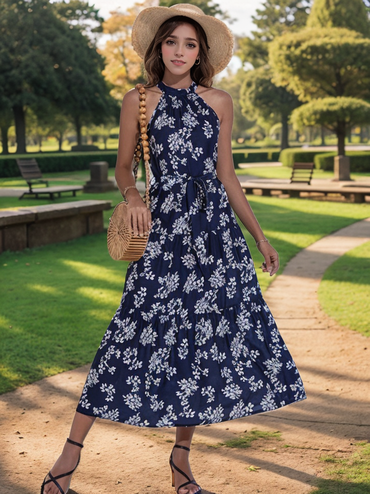 Bohemian Summer Maxi Dress with Belt XD21