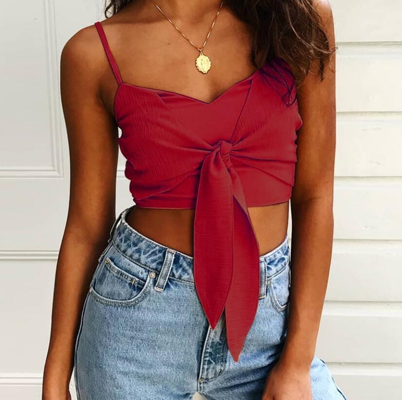 Off-The-Shoulder Bow Tie Straps Tube Top Casual Suspenders Small Tank Top - XD21