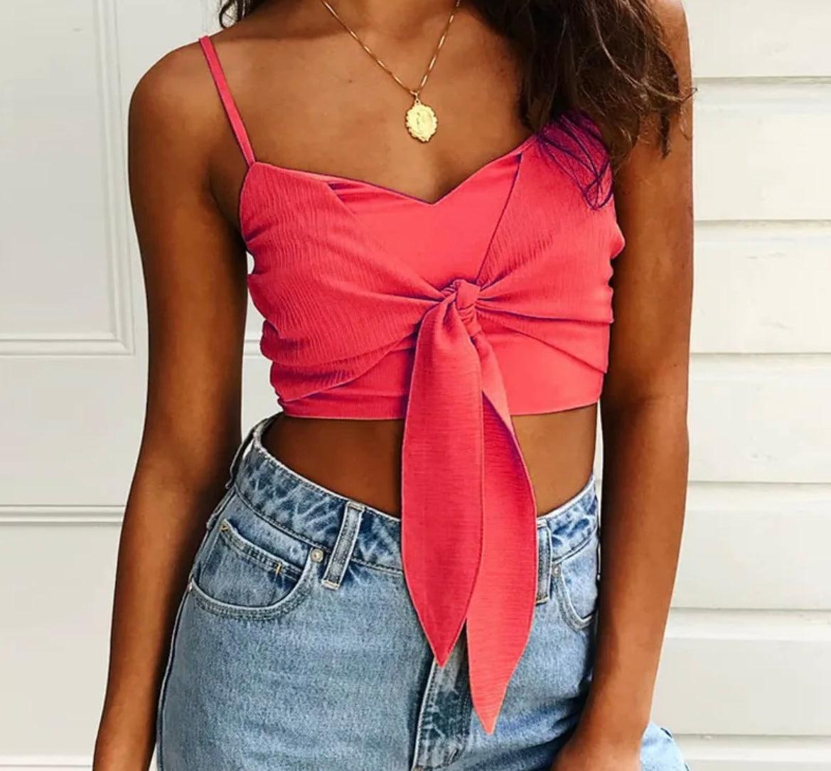 Off-The-Shoulder Bow Tie Straps Tube Top Casual Suspenders Small Tank Top - XD21