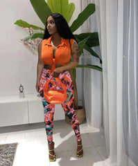 Bright Shirt and Pattern Leggings Two Piece Set XD21