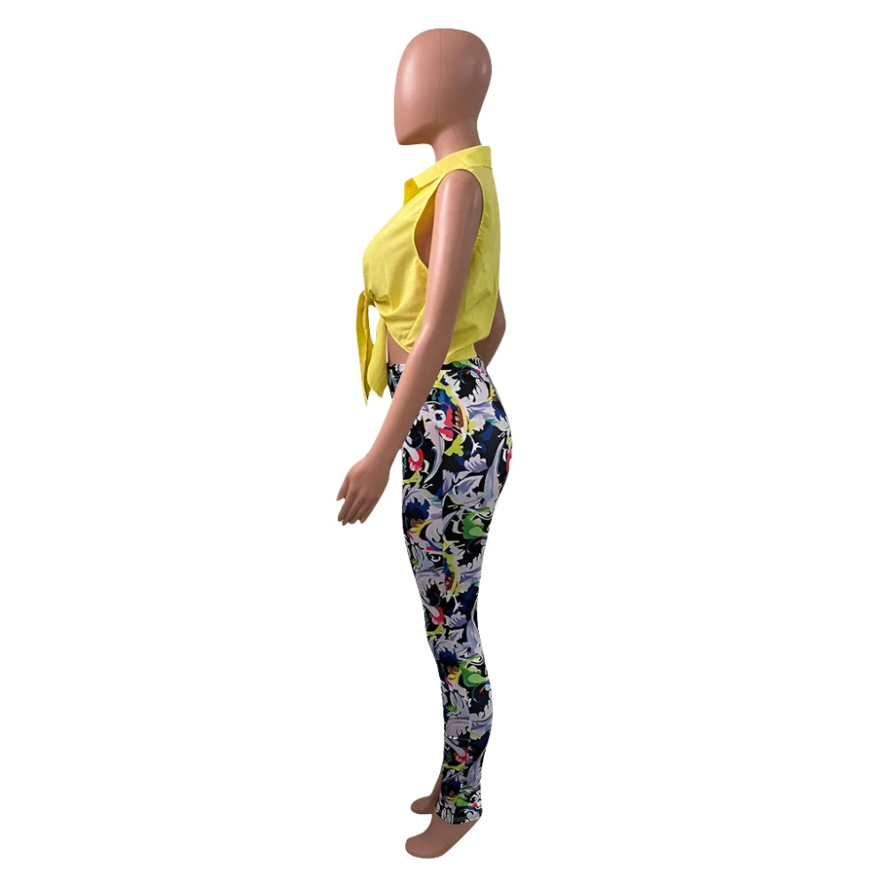 Bright Shirt and Pattern Leggings Two Piece Set XD21