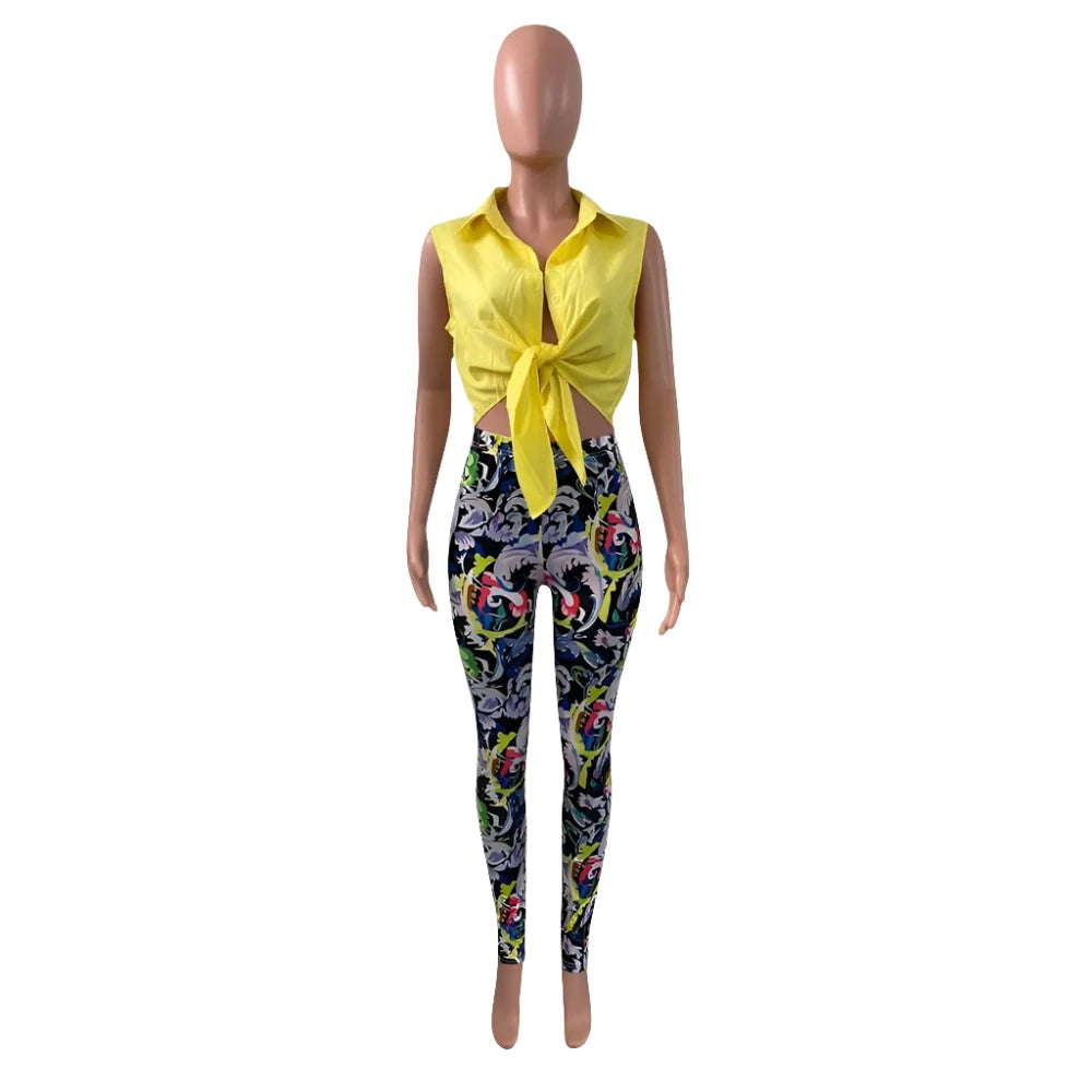 Bright Shirt and Pattern Leggings Two Piece Set XD21