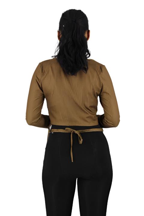 Brown Backless Lace Up T-Shirt Top XD21