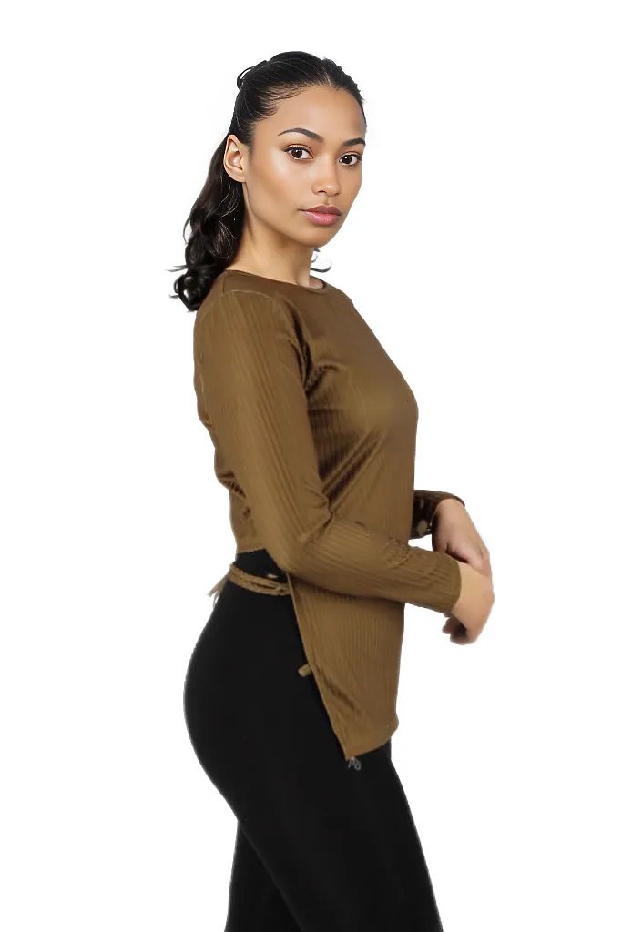 Brown Backless Lace Up T-Shirt Top XD21