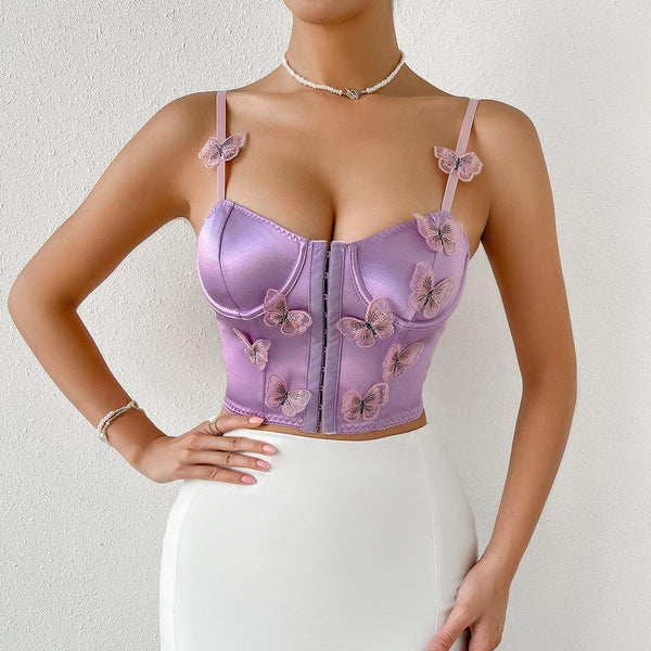 Butterfly Decoration Sleeveless Crop Top