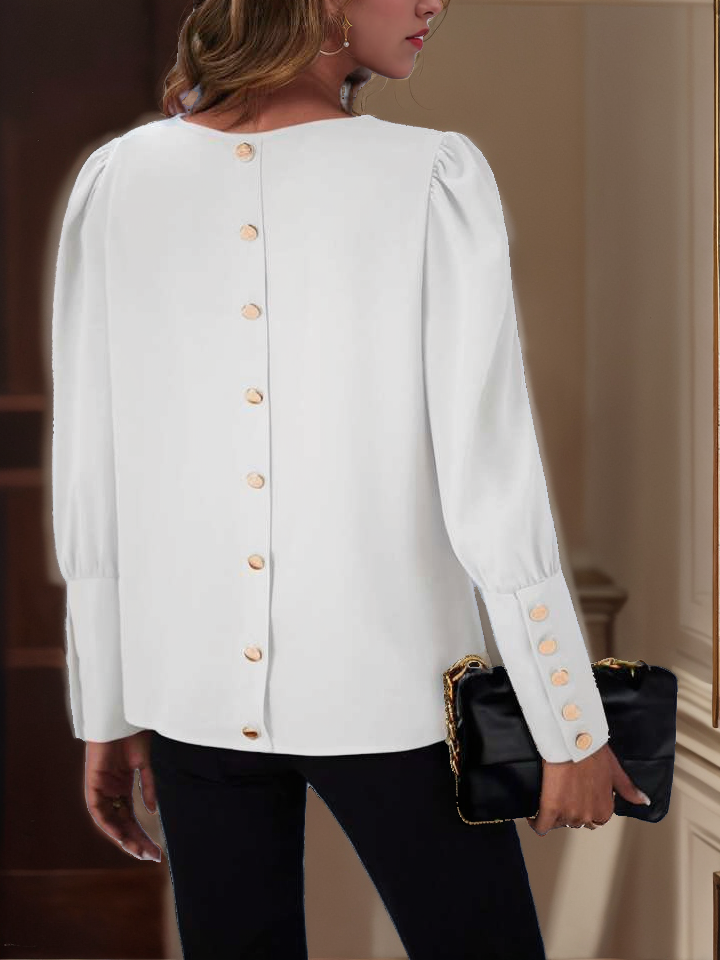 Button Back Puff Sleeve Blouse XD21