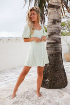 Button Front Ditsy Floral Mini Puff Dress XD21