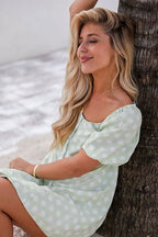 Button Front Ditsy Floral Mini Puff Dress XD21