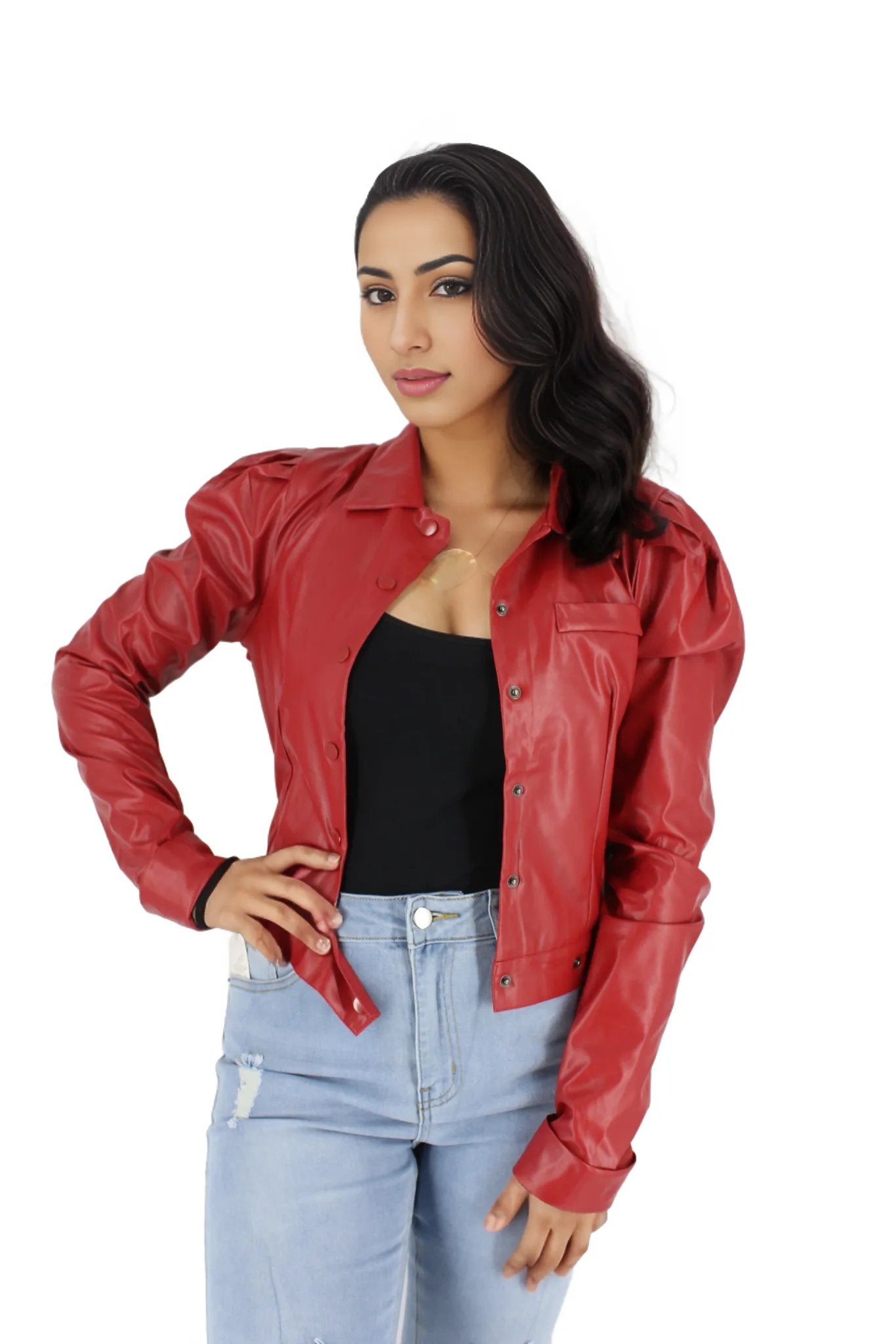 Button Up PU Leather Crop Jacket XD21