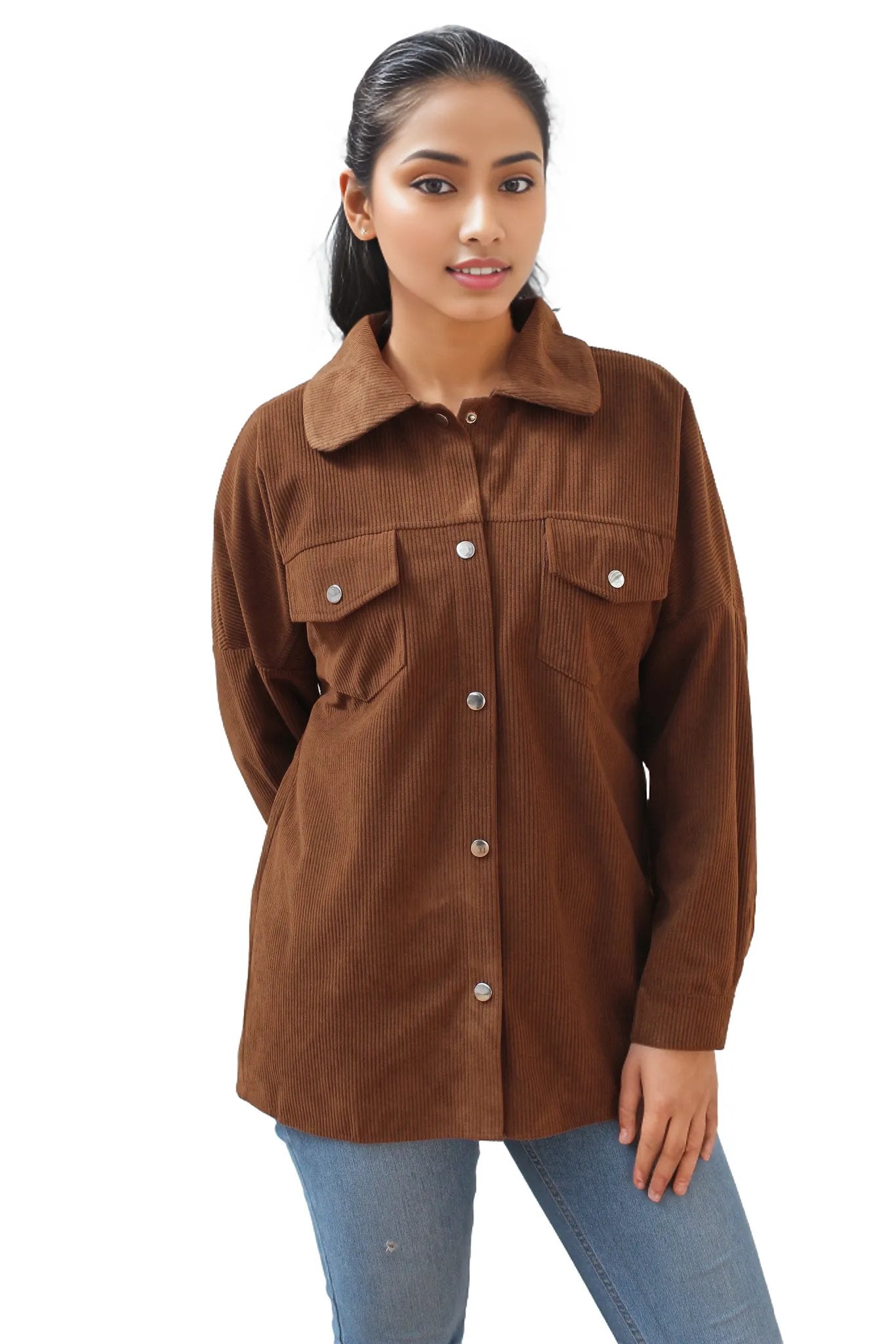 Button Up Pocket Front Cordroy Shirt XD21
