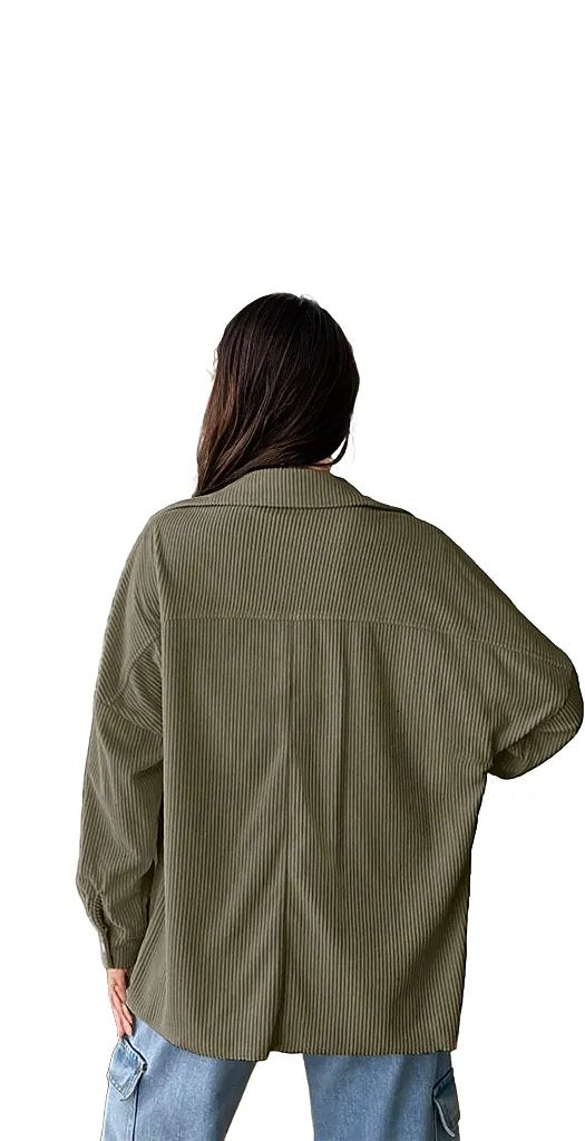Button Up Pocket Front Cordroy Shirt XD21