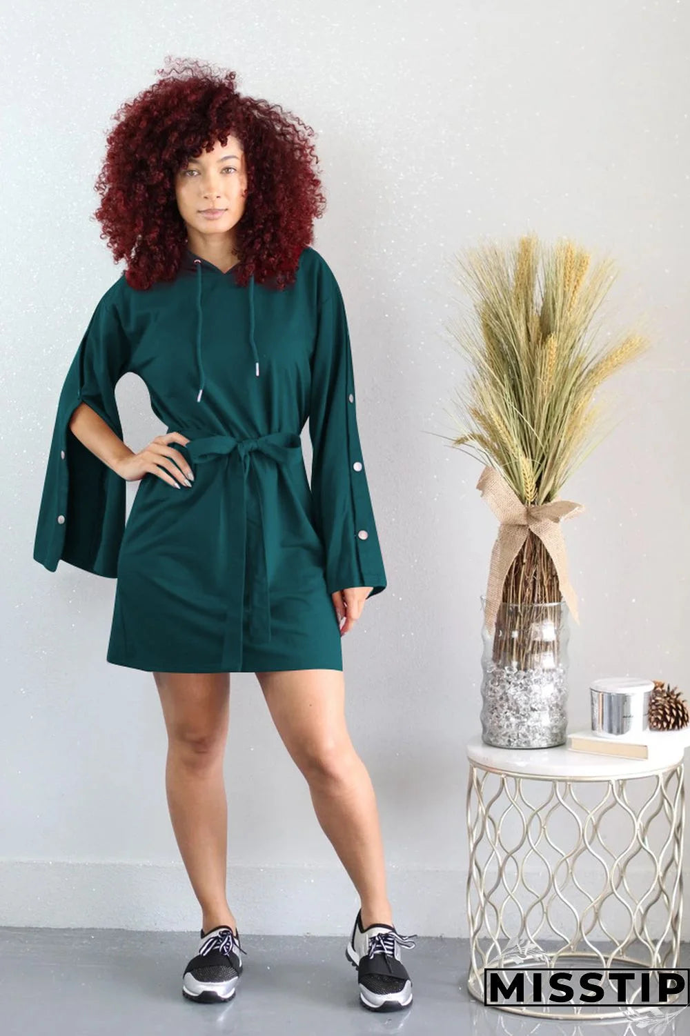 Button Up Sleeve Mini Tracksuit Dress XD21