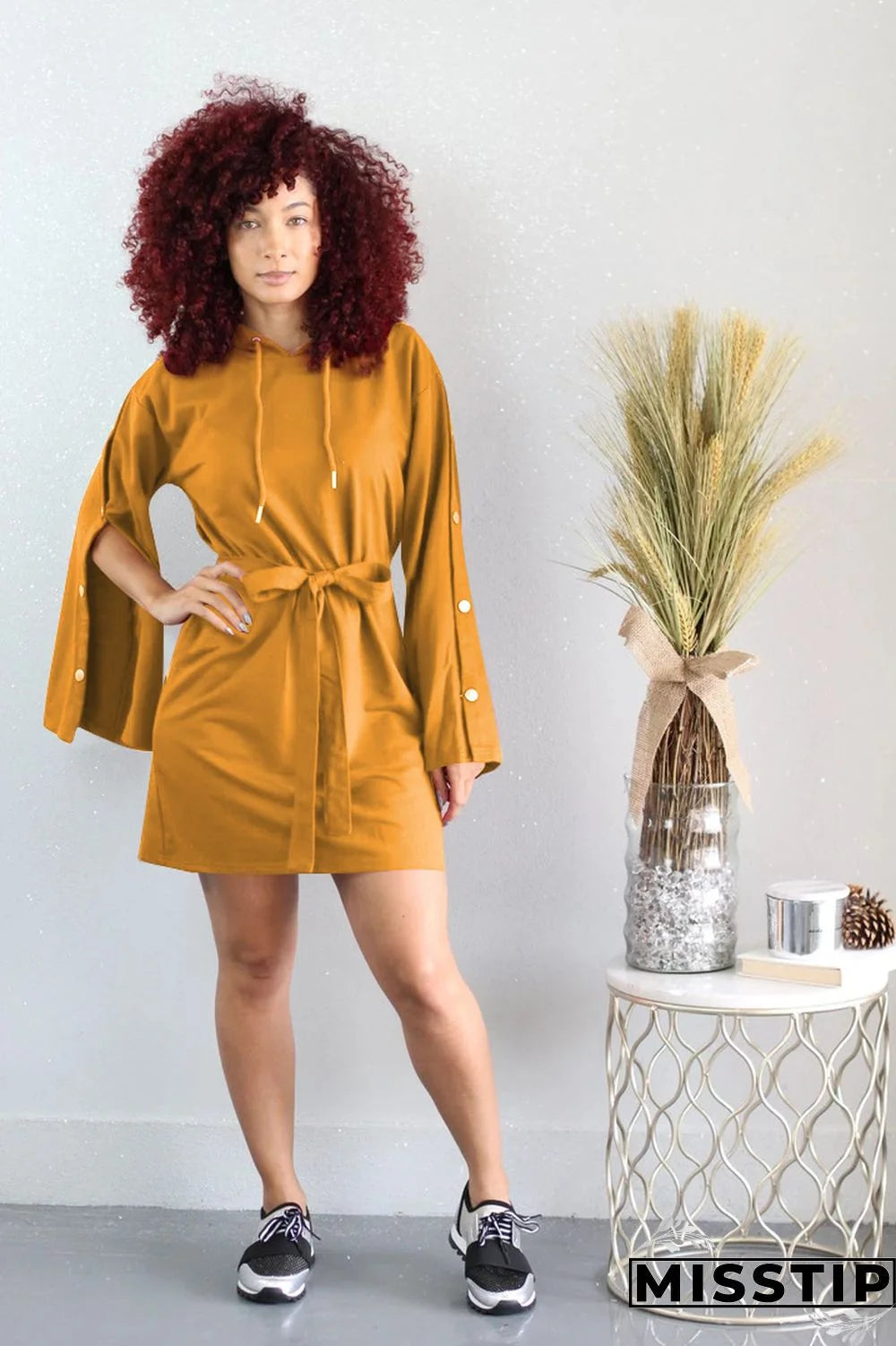 Button Up Sleeve Mini Tracksuit Dress XD21