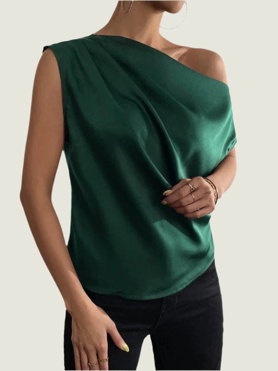 Satin Off-Shoulder Asymmetrical Blouse – Elegant & Stylish