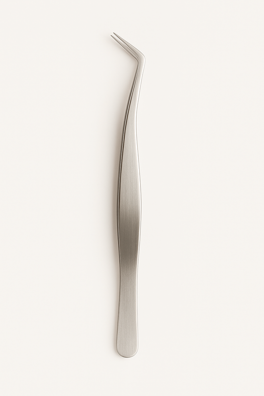 Precision Angled Tweezer – Stainless Steel Tip for Brows & Lash Application