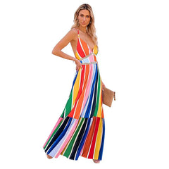 Vibrant Multi-Colored Striped Maxi Dress -  Perfect Summer Look