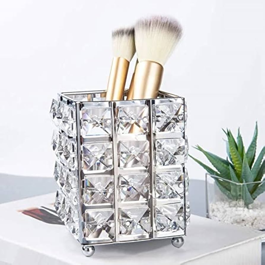 Crystal Makeup Brush Holder - Elegant Cosmetic Organizer