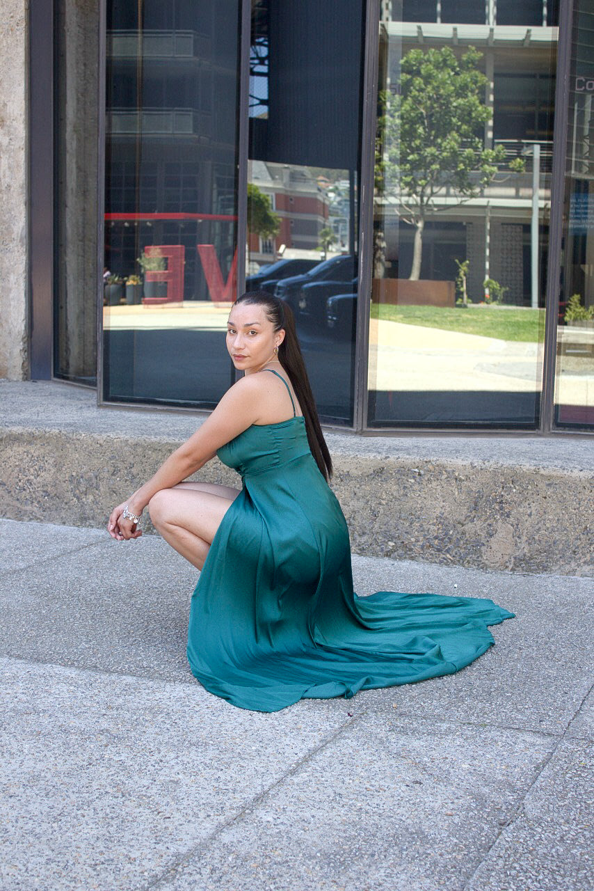 Solid Split Thigh Shoulder Cami Bridesmaid Dress