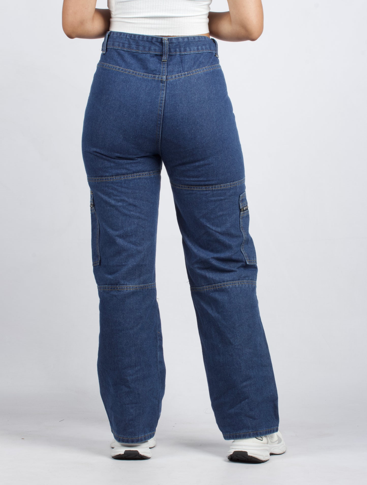 Trendy Blue Utility Cargo Jeans with Multiple Pockets  - XD117
