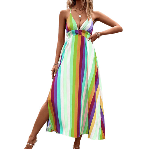 Striped Halter Maxi Dress