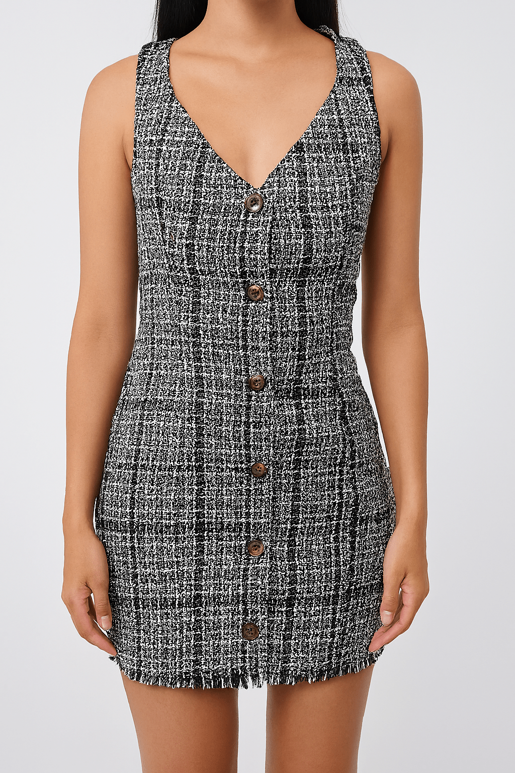 Petite Chic Tweed Panel Dress – Elegant Contrast Look