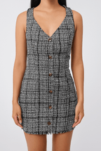 Petite Chic Tweed Panel Dress – Elegant Contrast Look