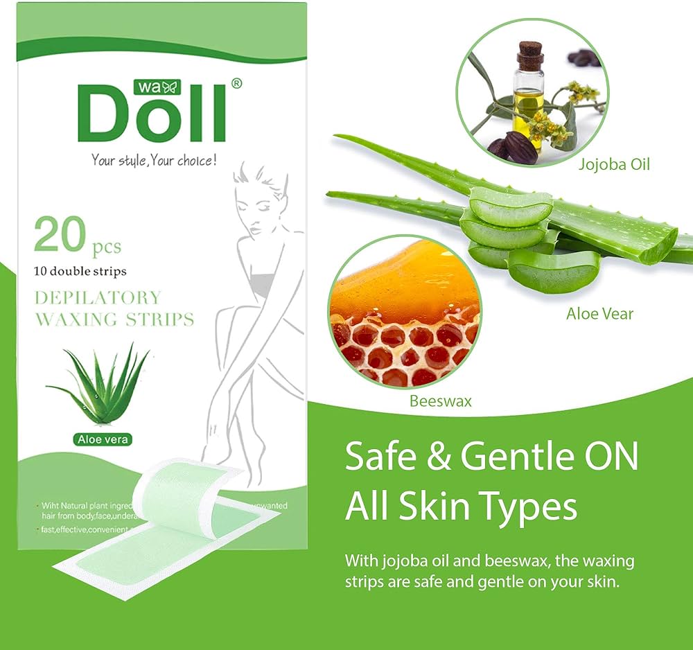 Doll Depilatory Waxing Strips - 20 pcs (10 Double Strips) Random