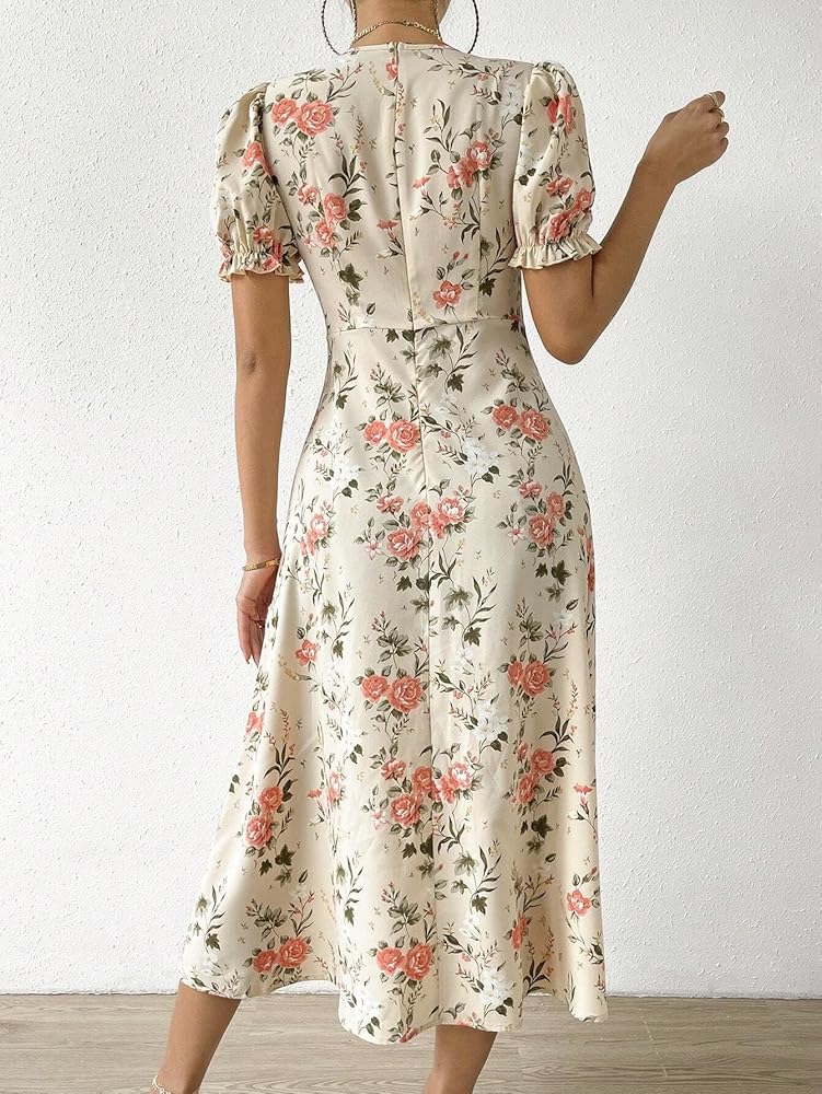 Short Sleeve Sweetheart Neck Midi Floral Dress - Perfect for Any Occasion