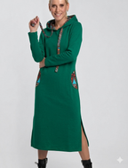 Women’s Minimal Hooded Midi Dress – Clean Line Side Split Relaxed Fit Outfit
