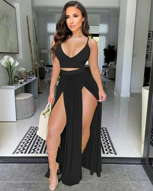 Camisole Chiffon Dress Two-Piece Skirt Suit XD21