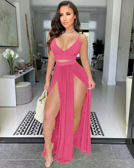 Camisole Chiffon Dress Two-Piece Skirt Suit XD21