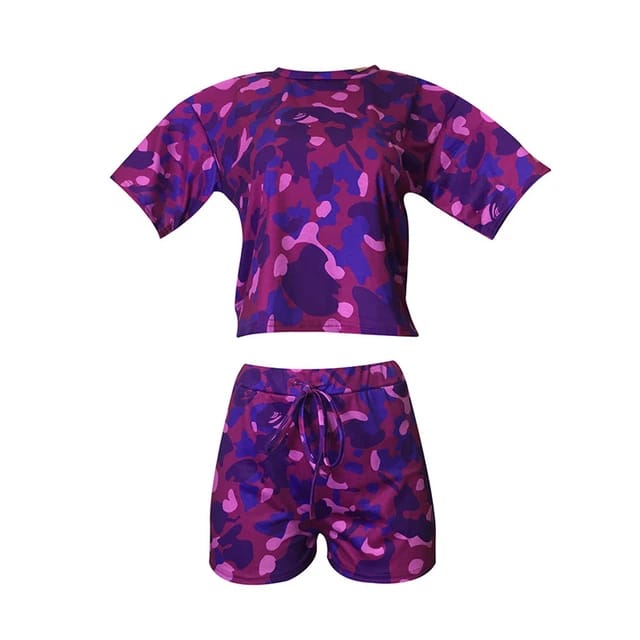 Camouflage Print Crop Top and Shorts Set XD21