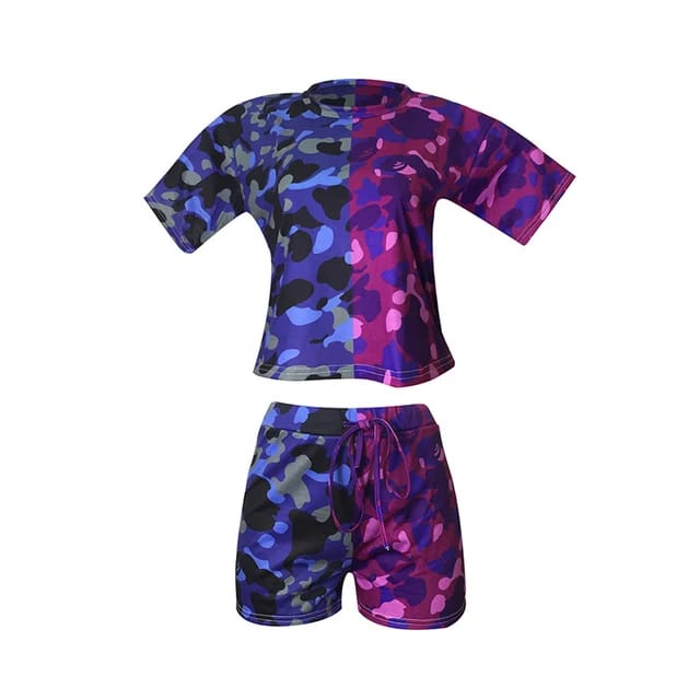 Camouflage Print Crop Top and Shorts Set XD21